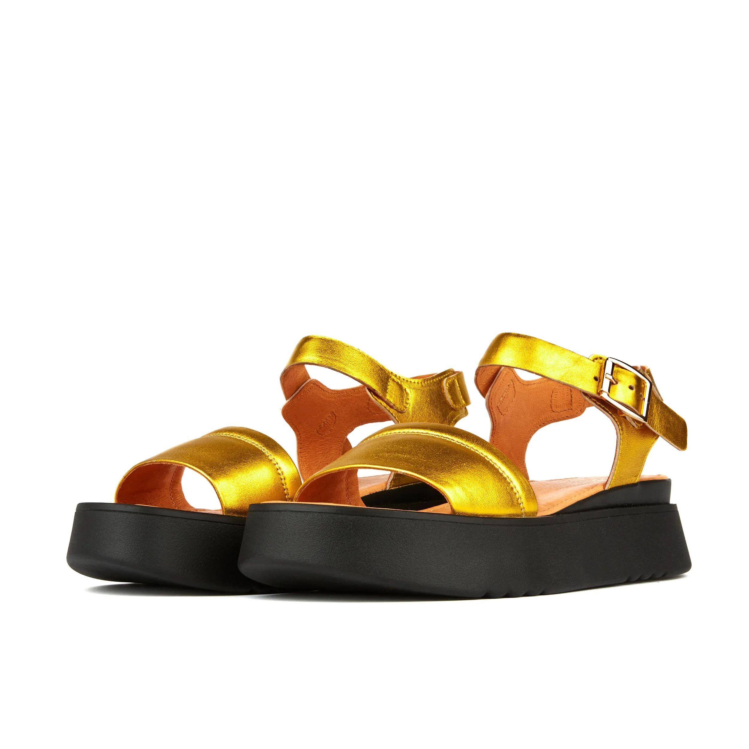 Amalfi - Gold - Women's flatform strappy leather chunky sandal