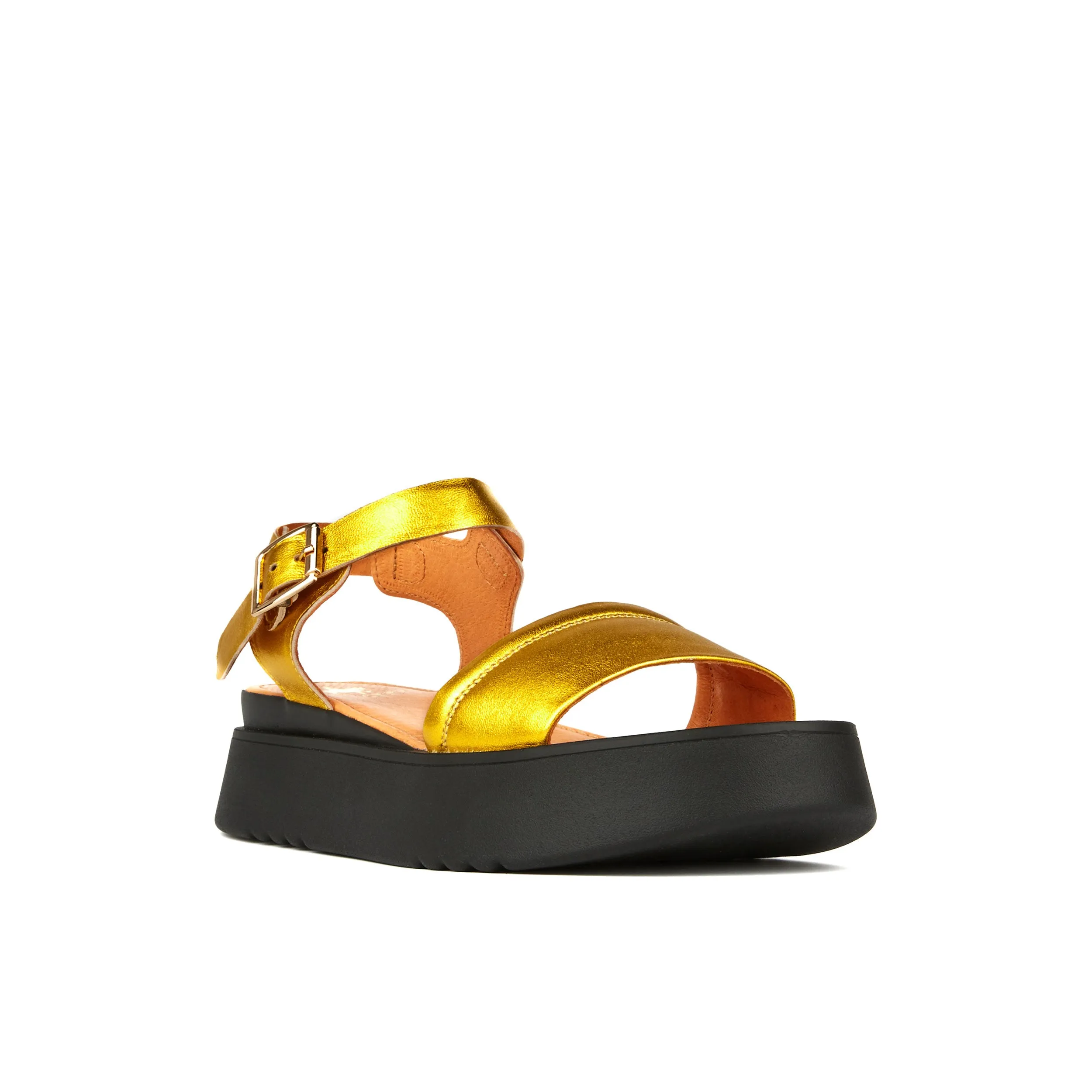 Amalfi - Gold - Women's flatform strappy leather chunky sandal