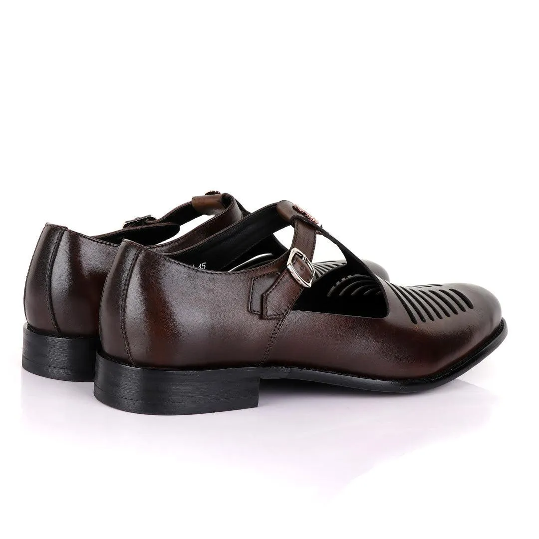 Billionaire Exotic Coffee Open Pattern Cover Leather Shoe