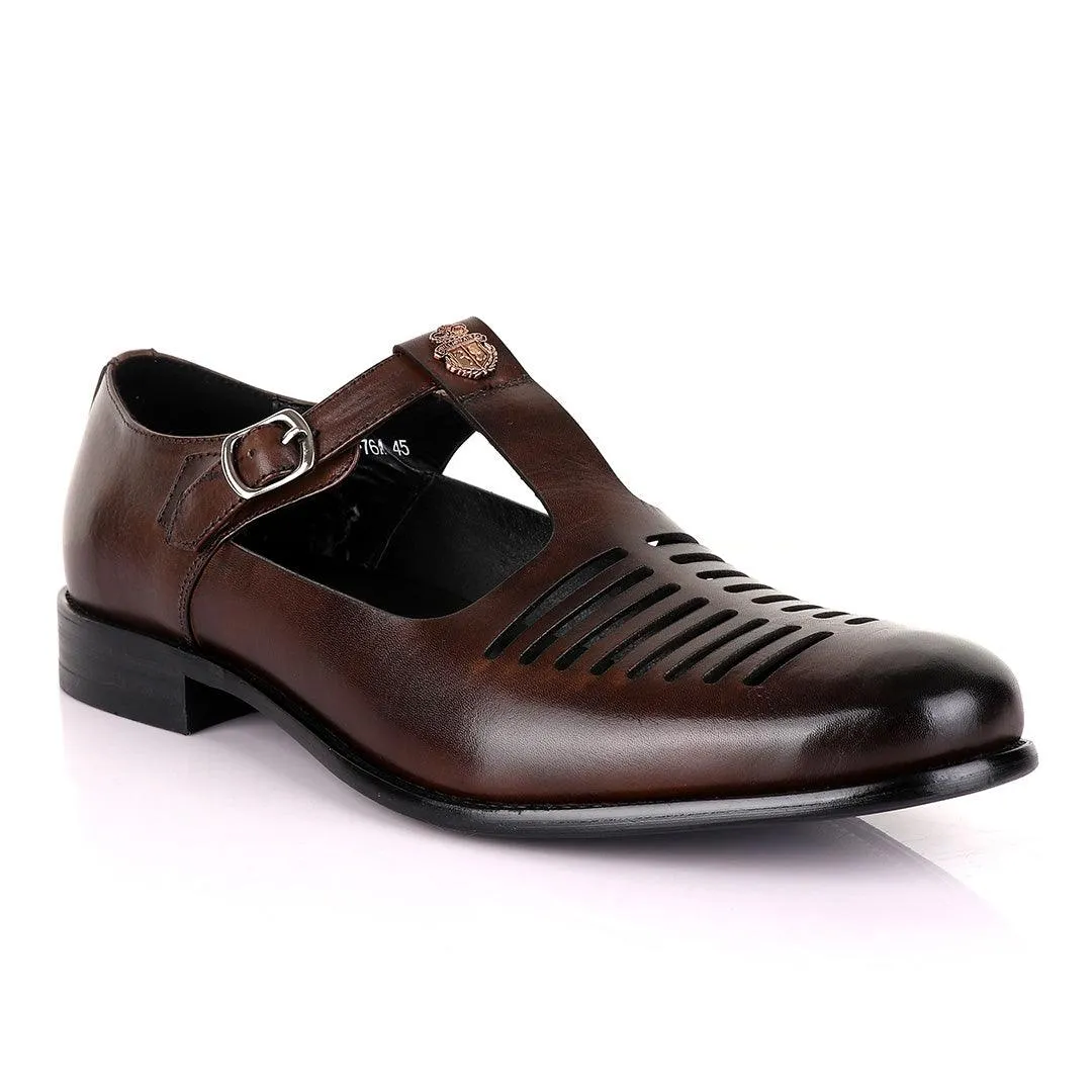 Billionaire Exotic Coffee Open Pattern Cover Leather Shoe