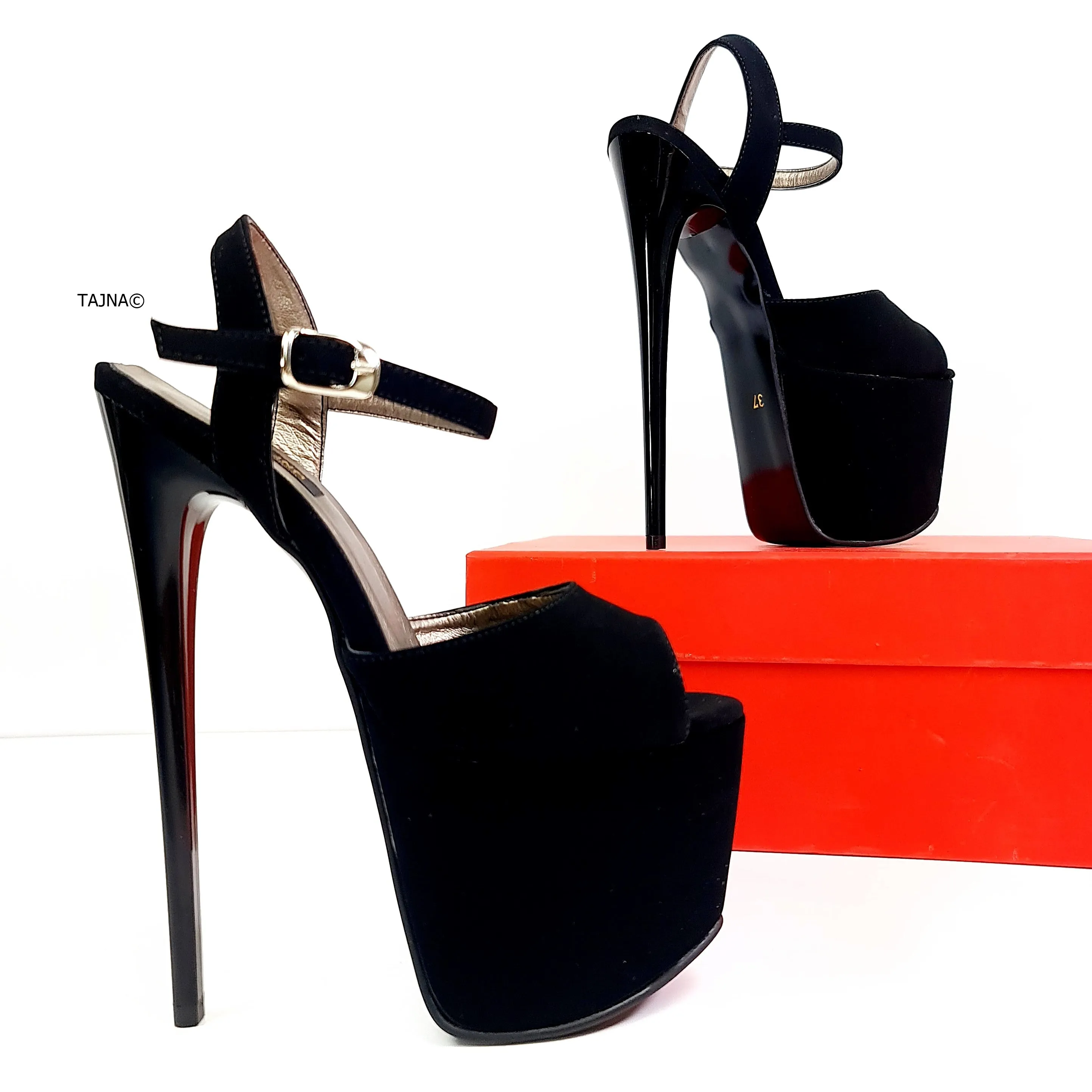 Black Suede Pencil High Heel Sandals