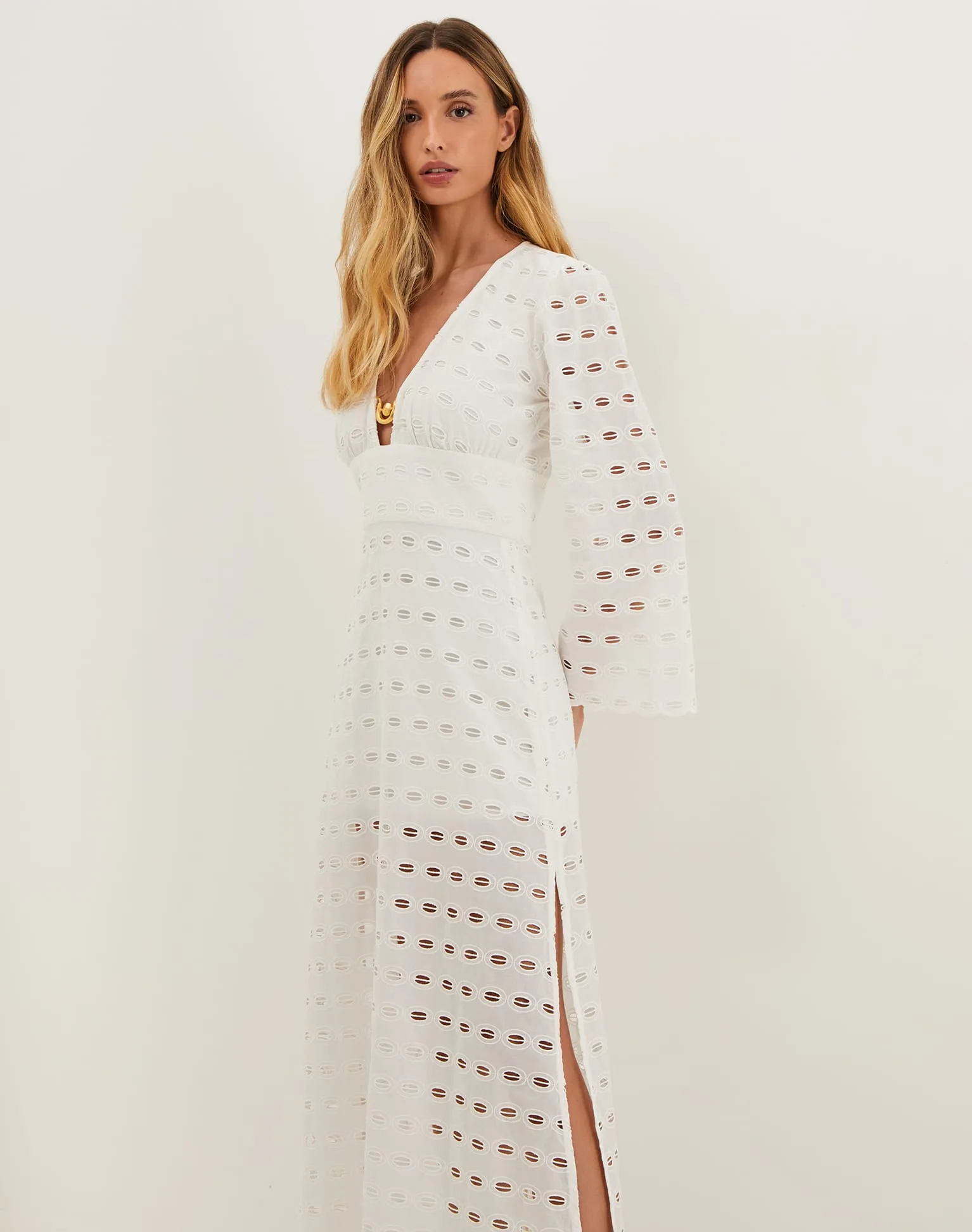 Eyelet Raya Long Dress - Off White