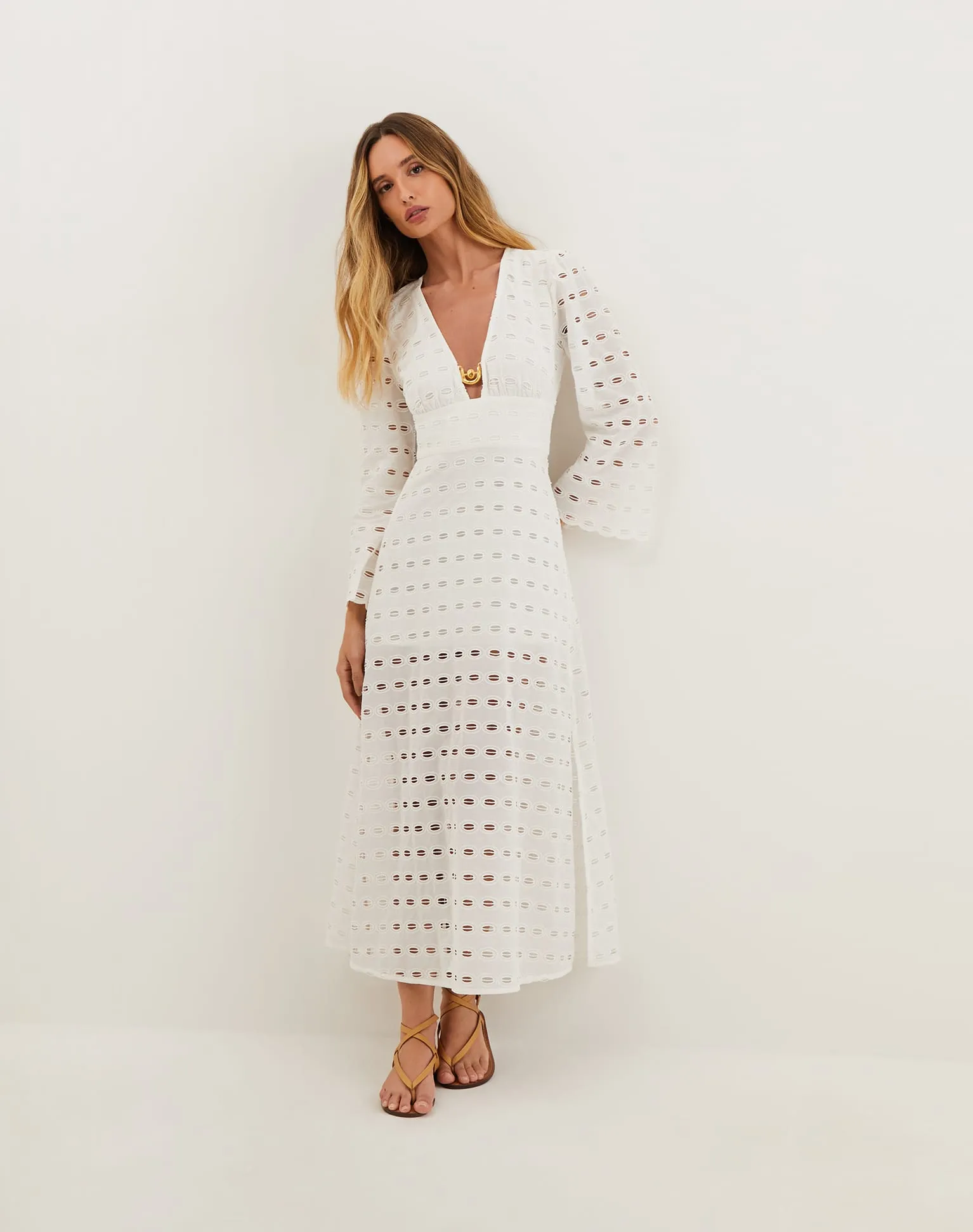 Eyelet Raya Long Dress - Off White