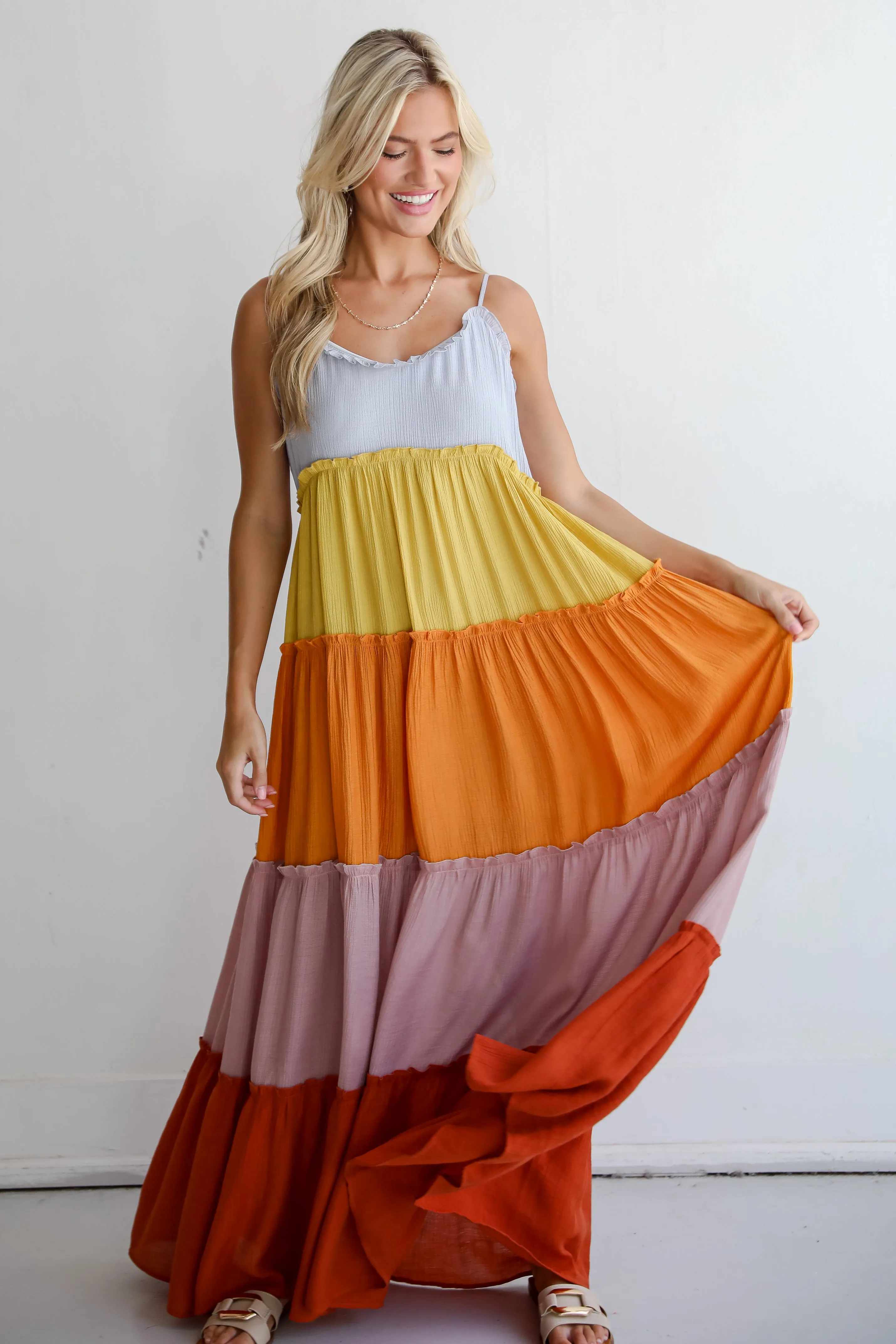 FINAL SALE - Compelling Aesthetic Color Block Maxi Dress