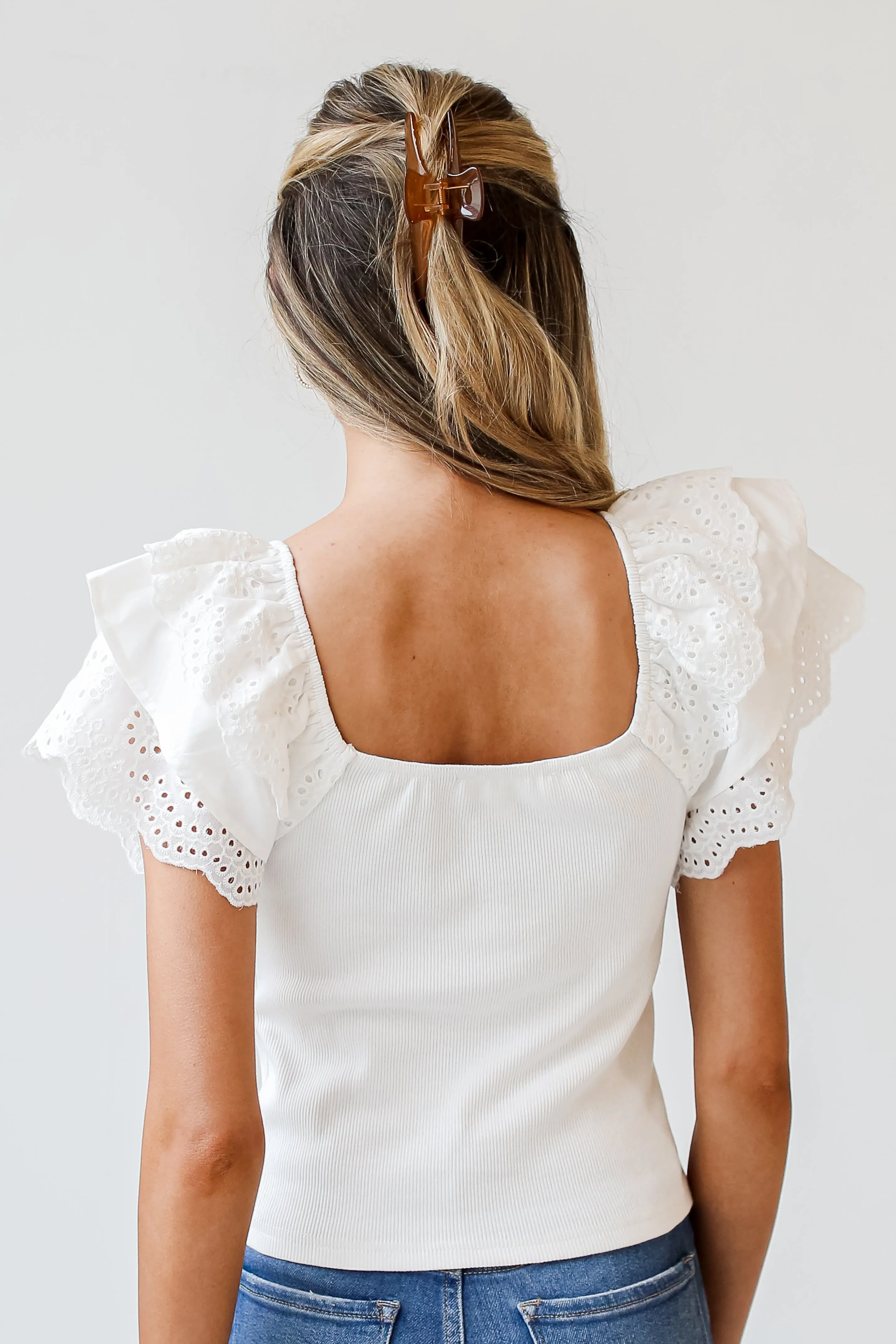 FINAL SALE - Famous Charm Eyelet Ruffle Sleeve Top