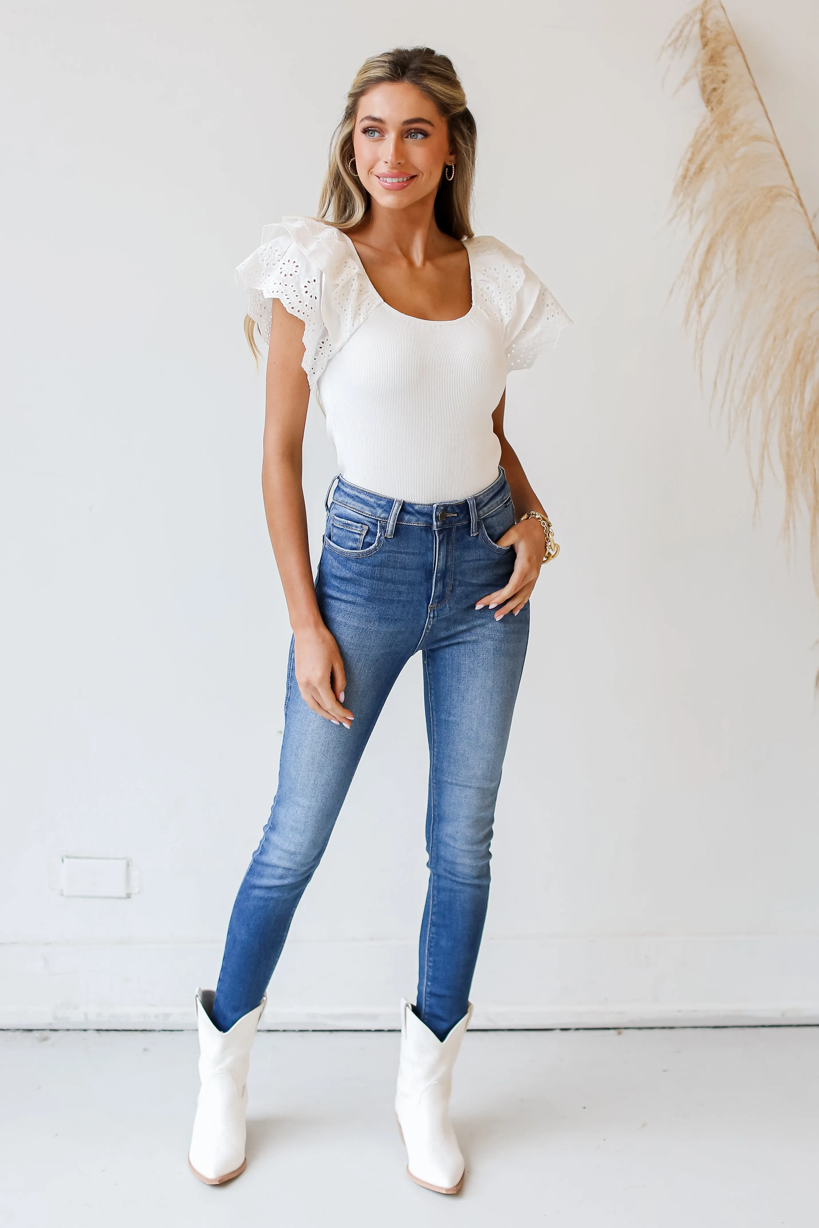 FINAL SALE - Famous Charm Eyelet Ruffle Sleeve Top