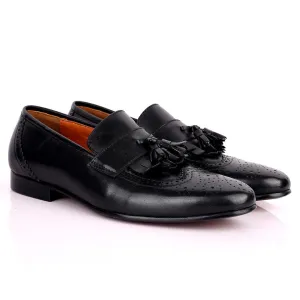 Gian Black Classic Tassel And Croc Designed Leather Shoe