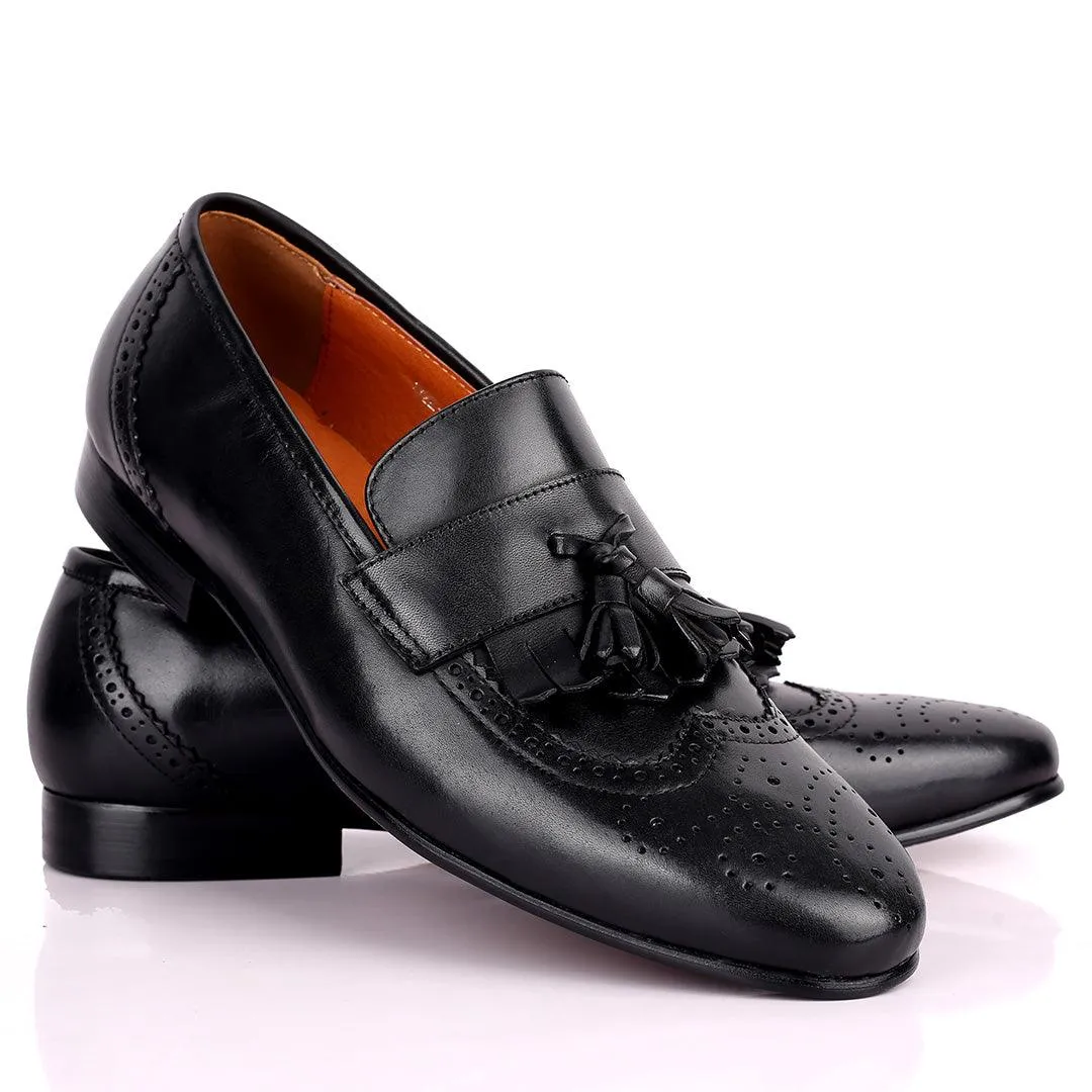 Gian Black Classic Tassel And Croc Designed Leather Shoe