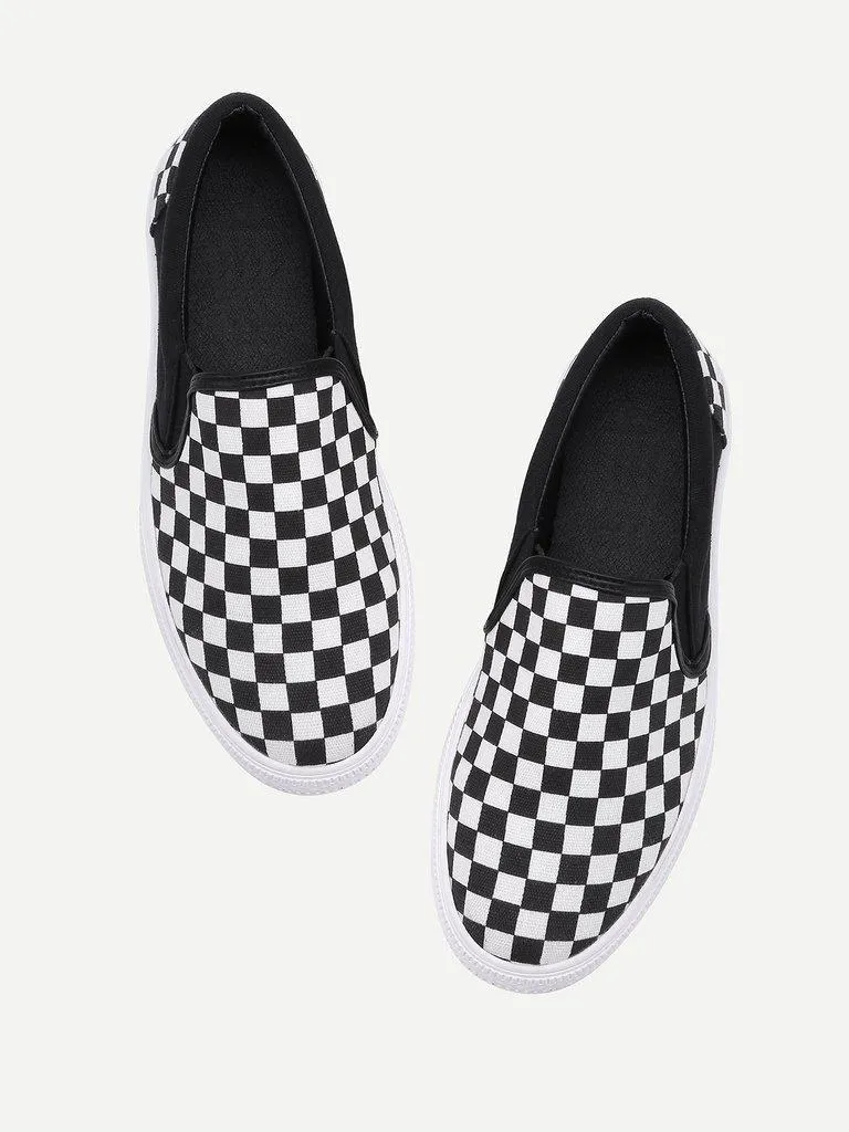 Gingham Canvas Slip On Plimsolls