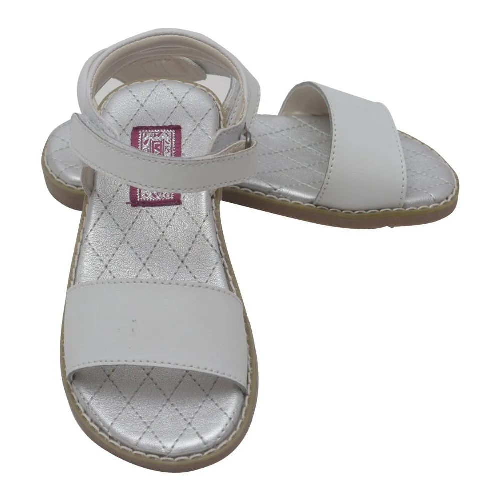 Girls White Open Toe Strap Leather Sandals 11-4 Kids