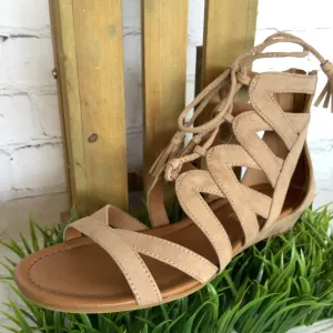 Gladiator Lace Up Sandal | Madeline Girl Saturate in Mid Taupe