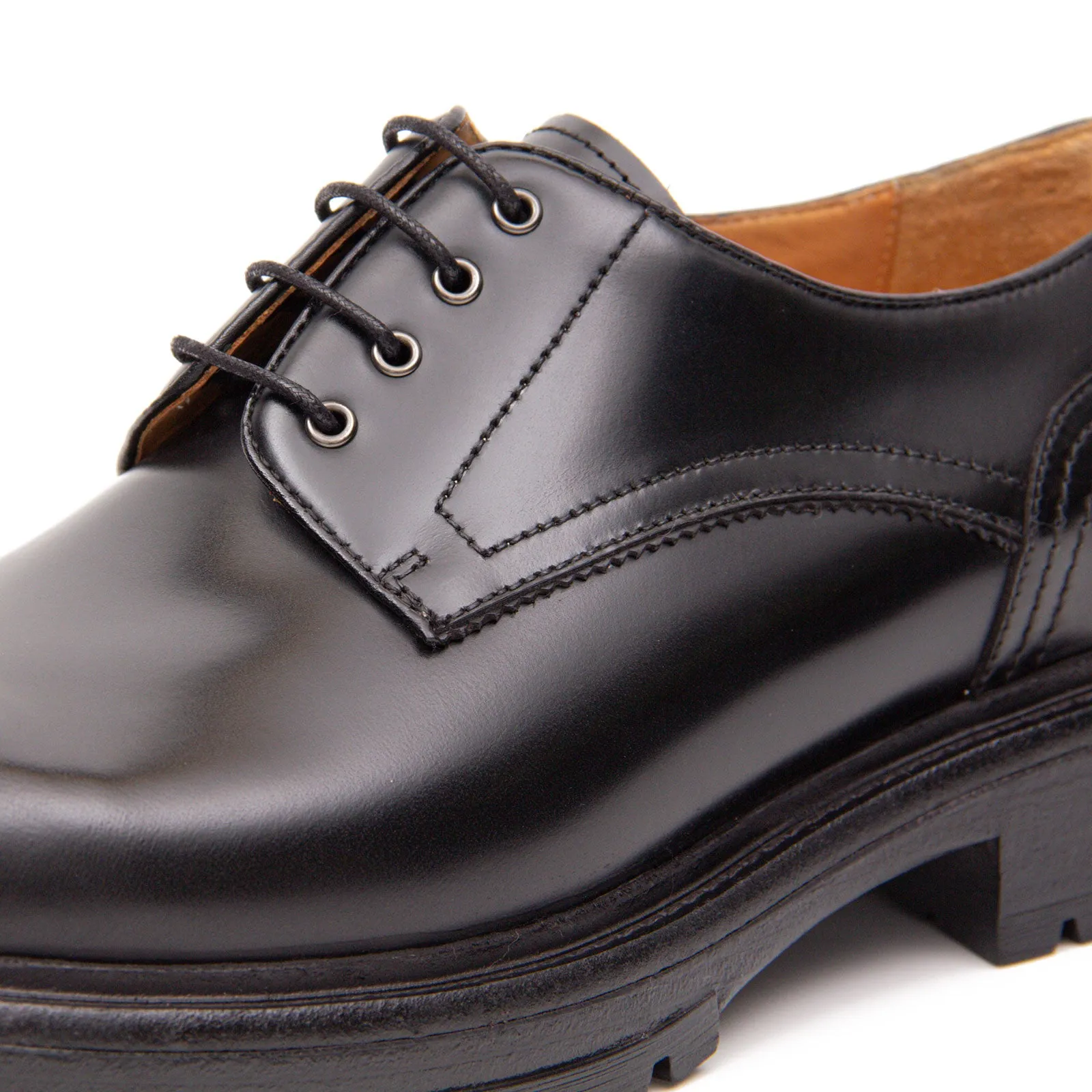 Handcrafted Big Toe Derby Shoes with Thick Sole  Black