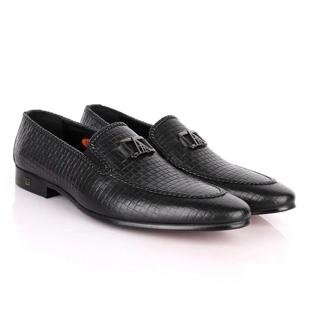 John Foster As Woven Black Leather Formal Shoe