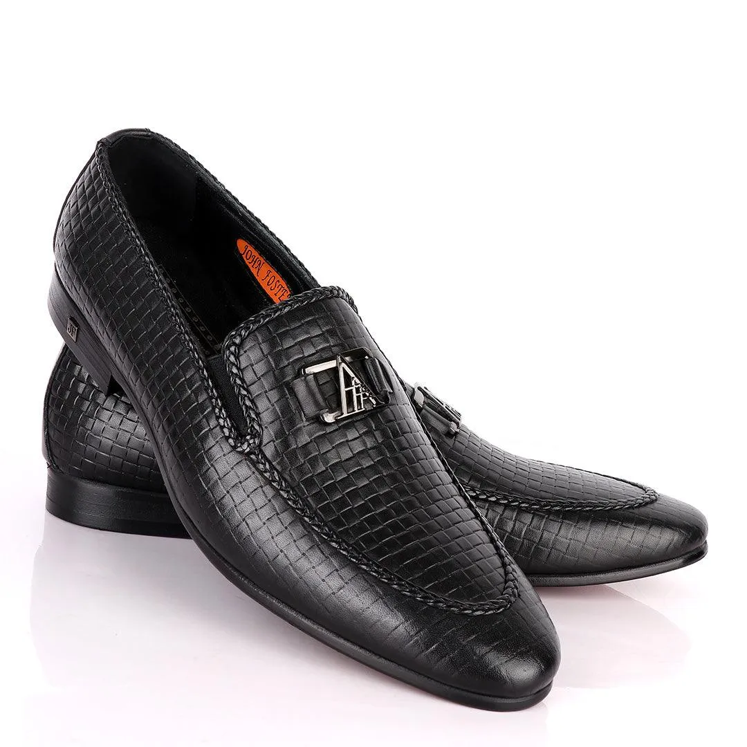 John Foster As Woven Black Leather Formal Shoe