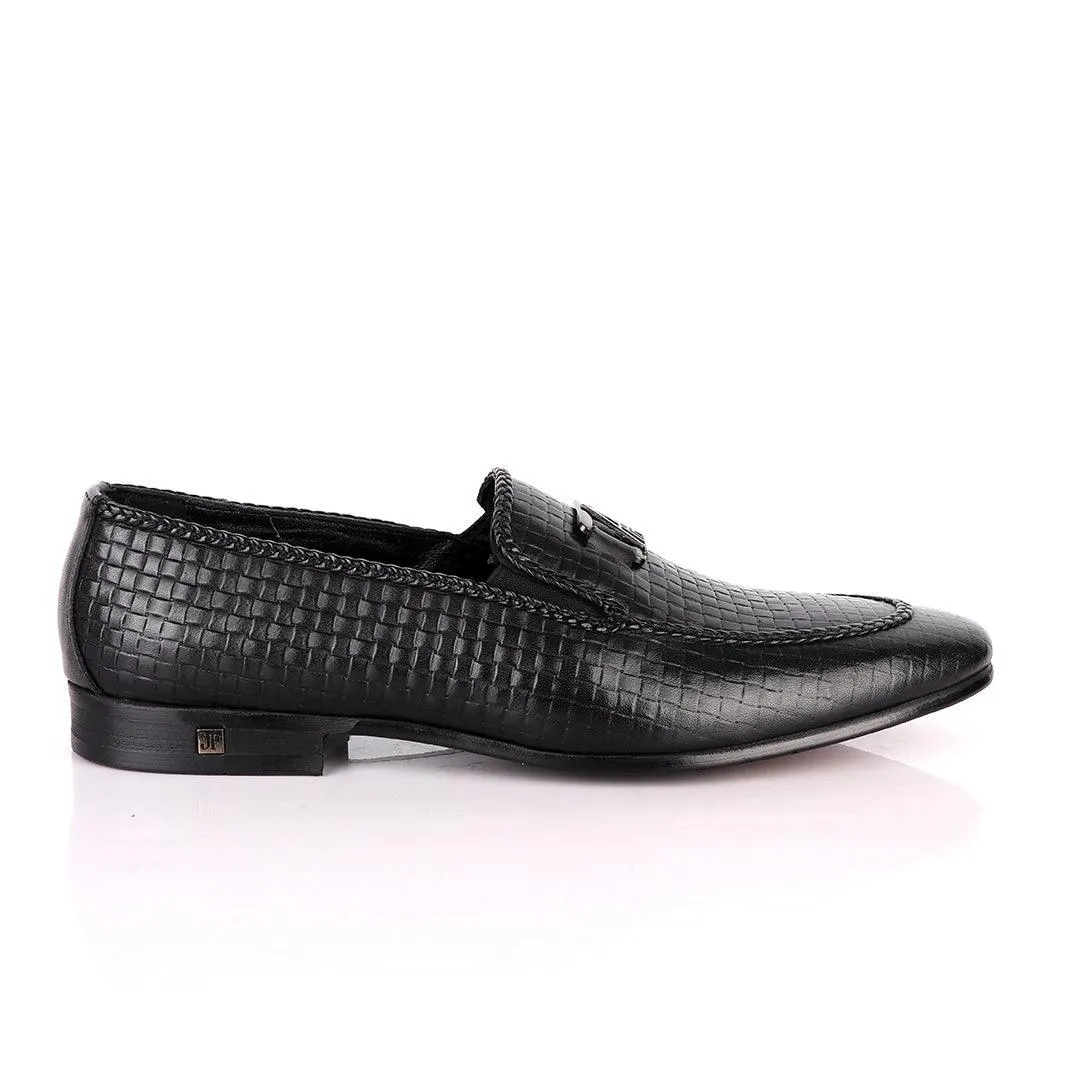 John Foster As Woven Black Leather Formal Shoe