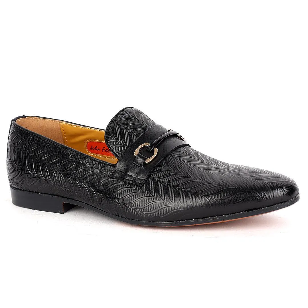 John Foster Classy Leather Pattern Designed Executive Shoe - Black