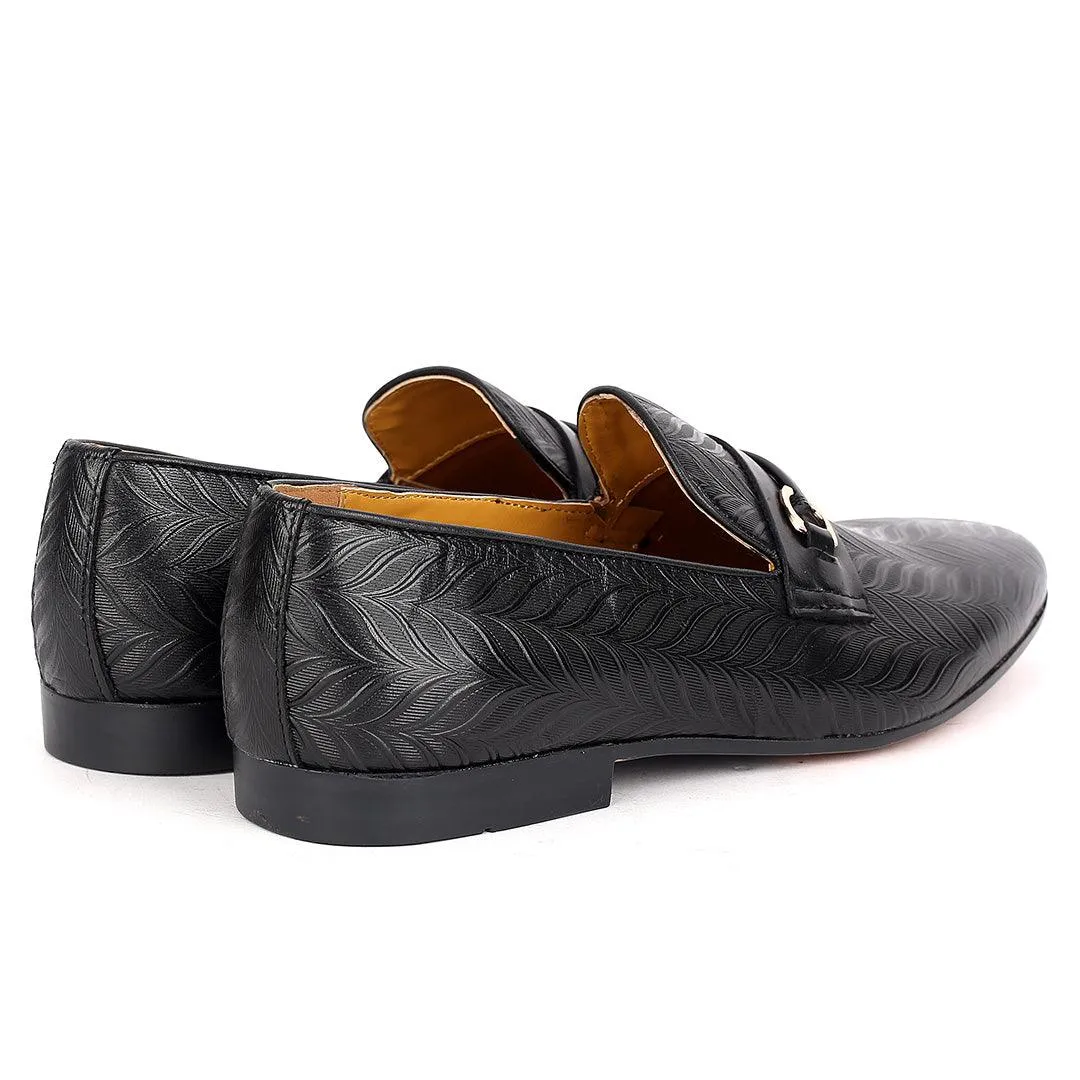 John Foster Classy Leather Pattern Designed Executive Shoe - Black