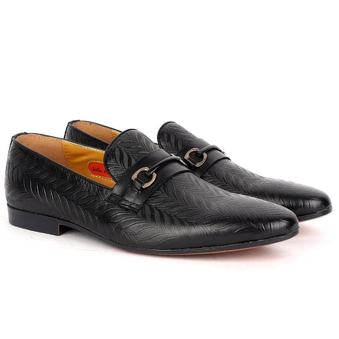 John Foster Classy Leather Pattern Designed Executive Shoe - Black