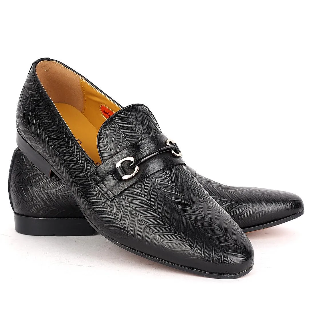 John Foster Classy Leather Pattern Designed Executive Shoe - Black