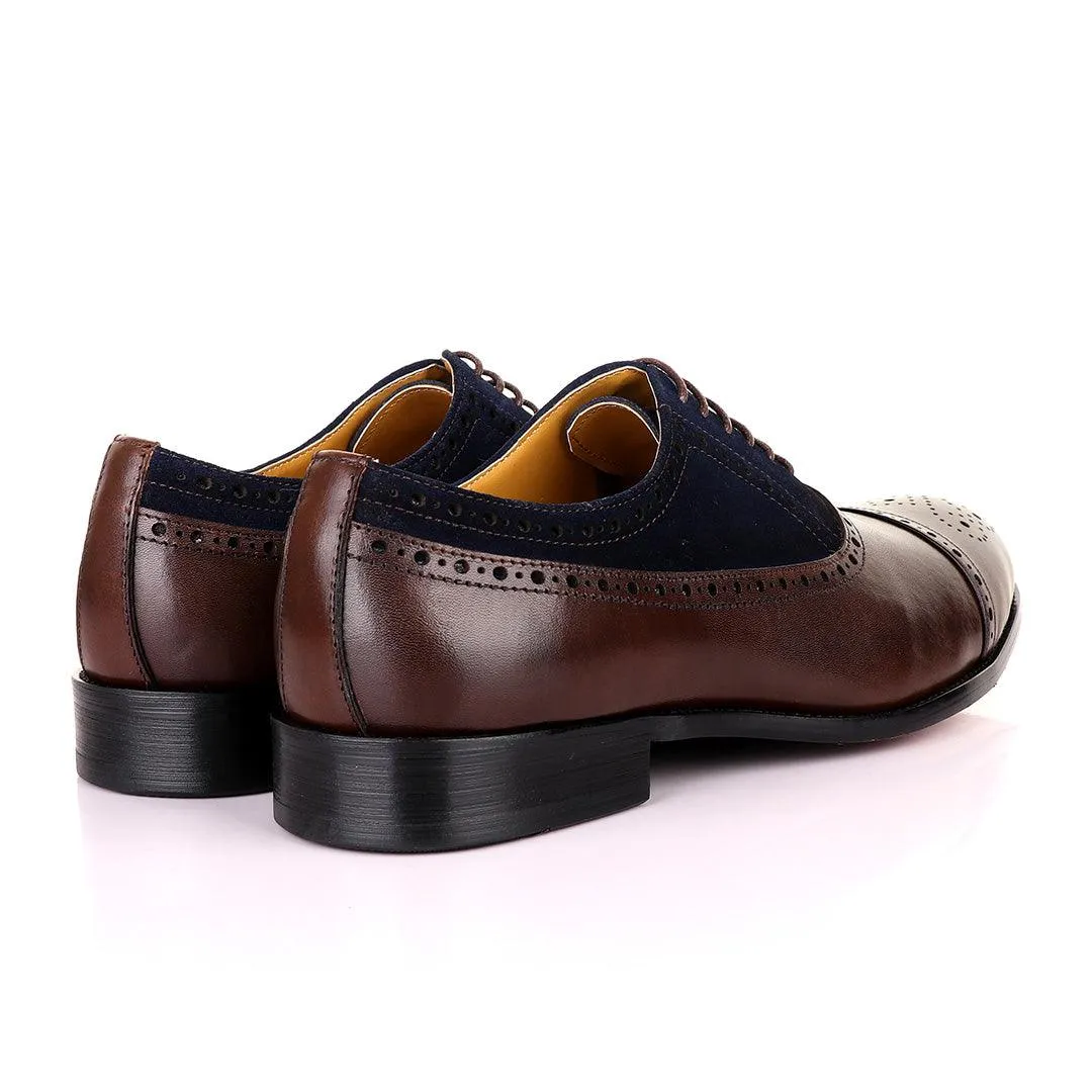 John Mendson Oxford Lace Up Coffee Brown Leather and Brown Suede Shoe