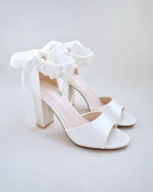 JOSKAA 2024 New Fashion High Heel Satin Block Heel Wedding Sandals with Perla Ankle Strap