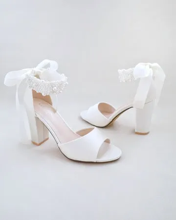 JOSKAA 2024 New Fashion High Heel Satin Block Heel Wedding Sandals with Perla Ankle Strap