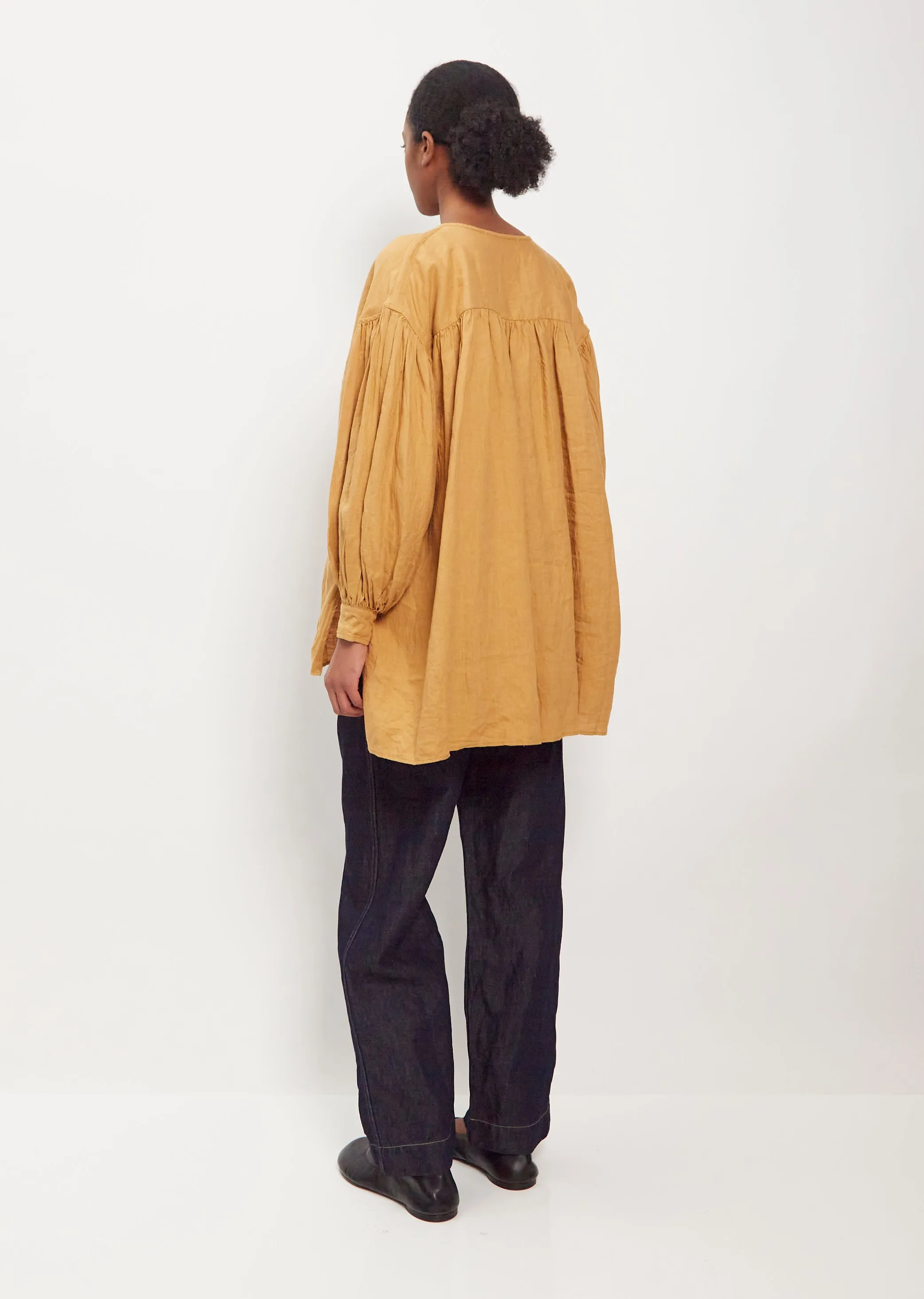 Lithuania Linen Gathered Tunic — Beige