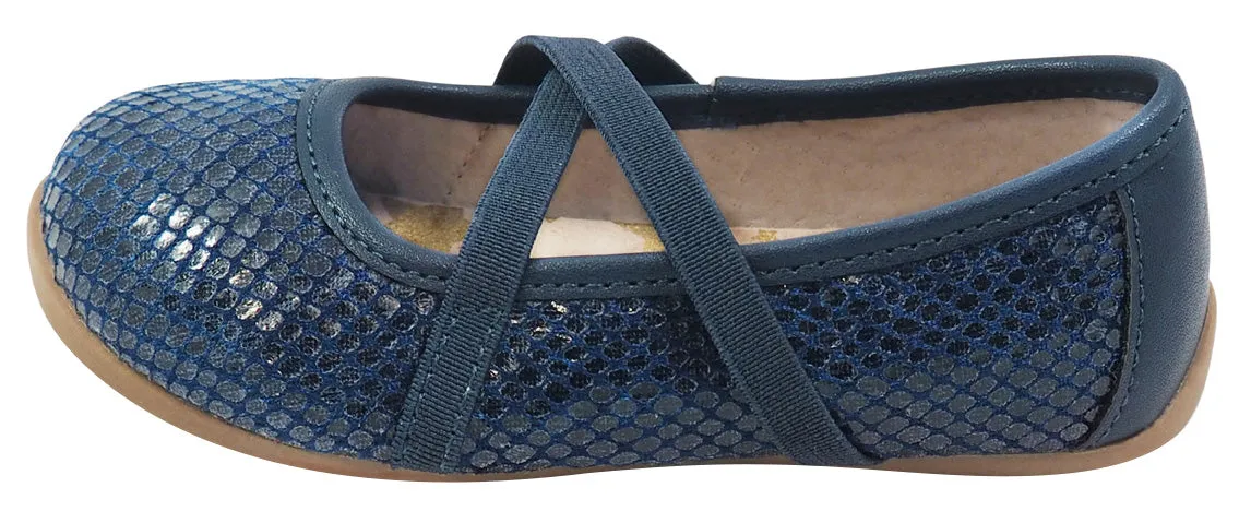 Livie & Luca Girl's Aurora Ballet Flat, Navy Snake