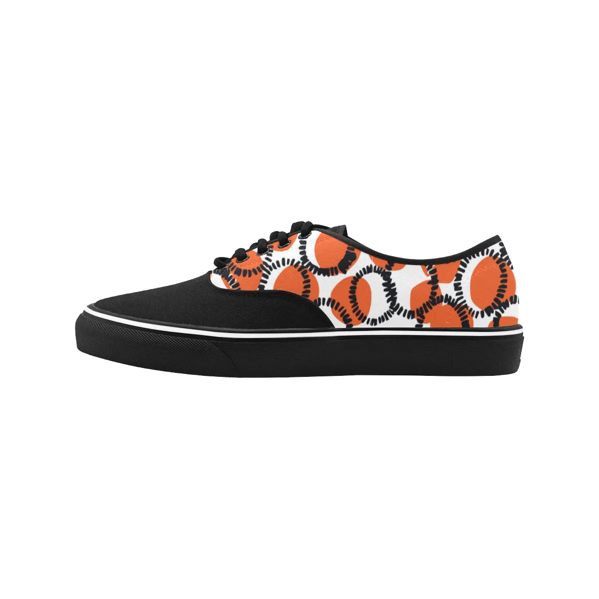 Men's Orange Black Polka Print Canvas Low Top Shoes (Black)