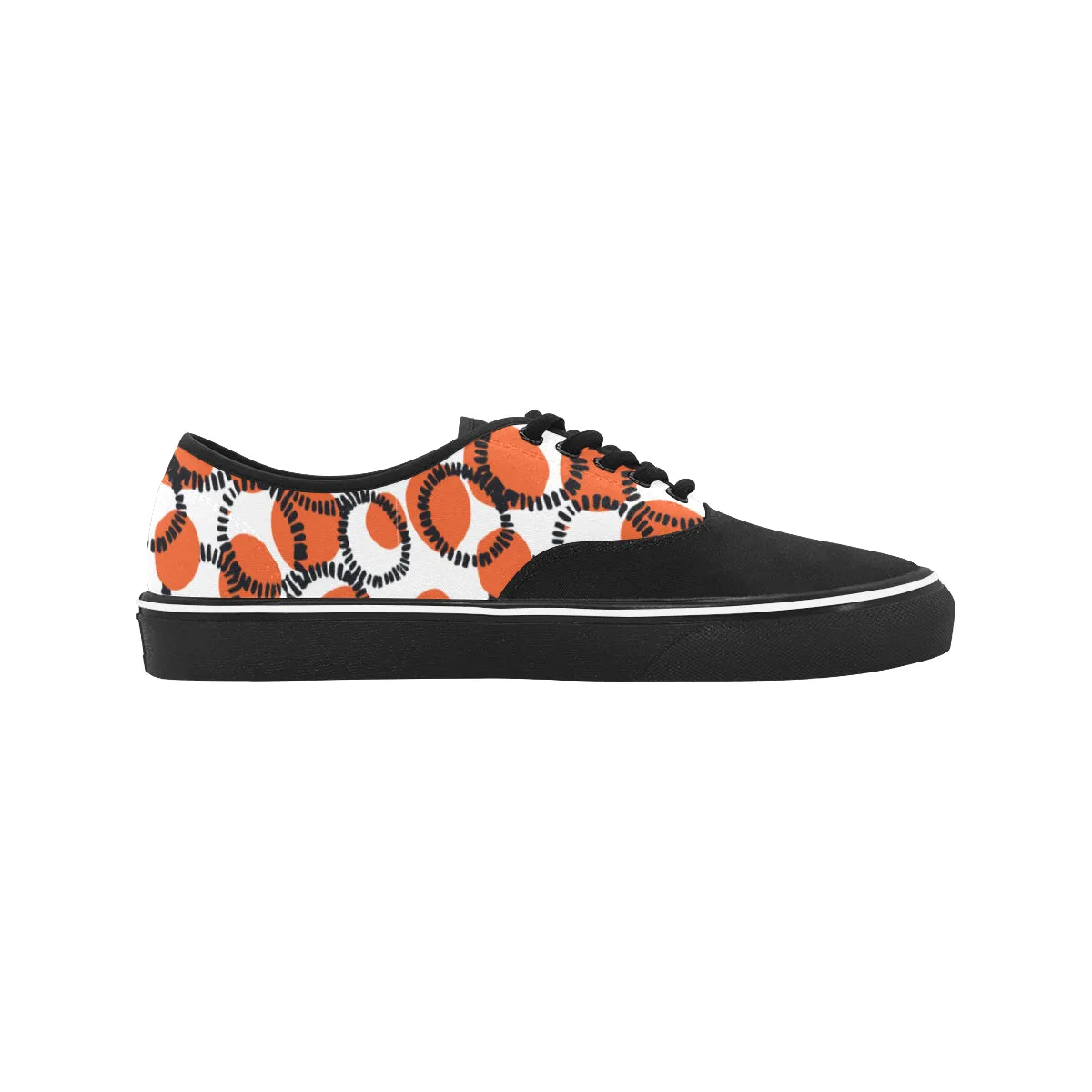 Men's Orange Black Polka Print Canvas Low Top Shoes (Black)