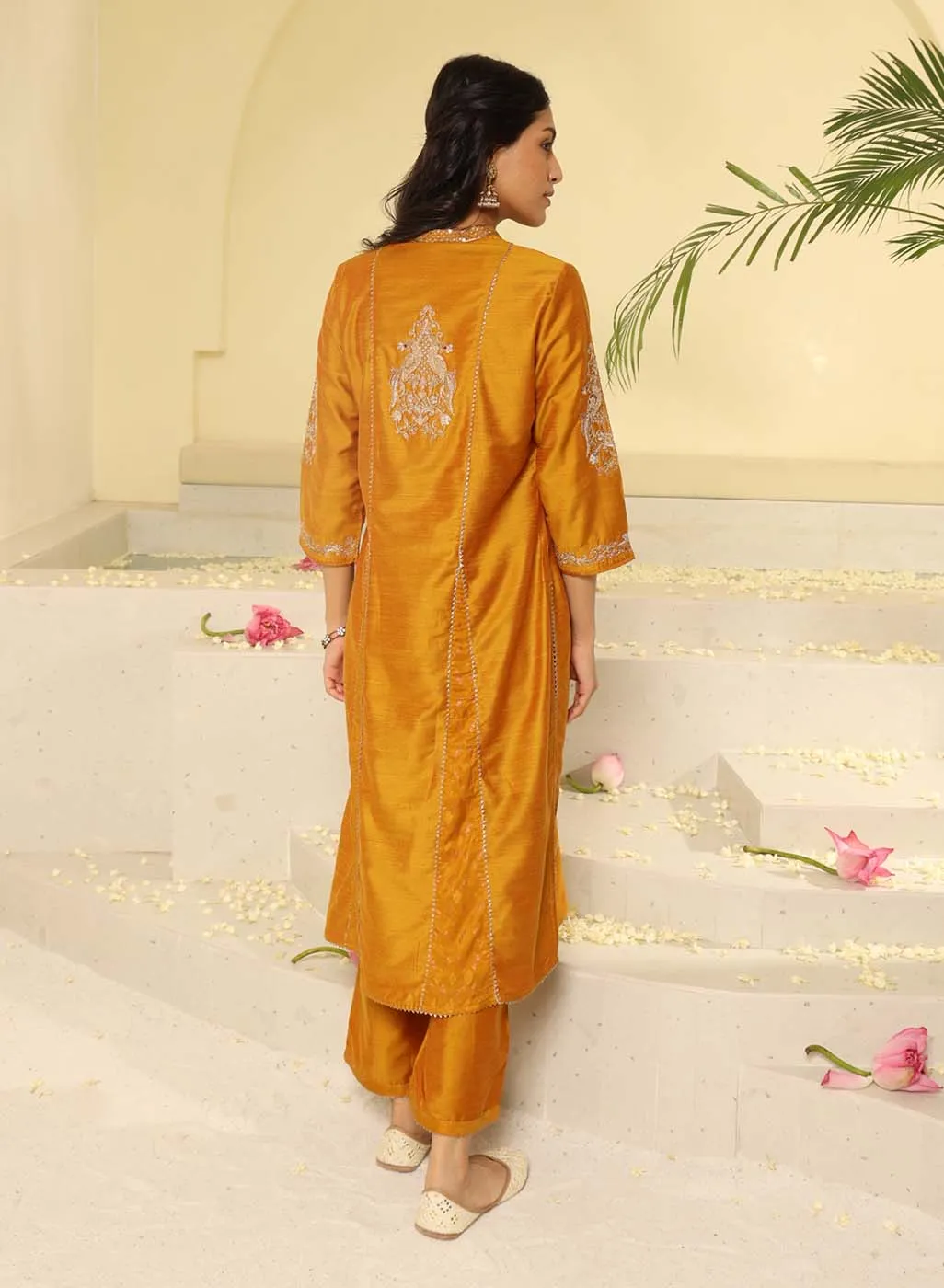 Mustard Embroidered Sequins Work Kurta Set