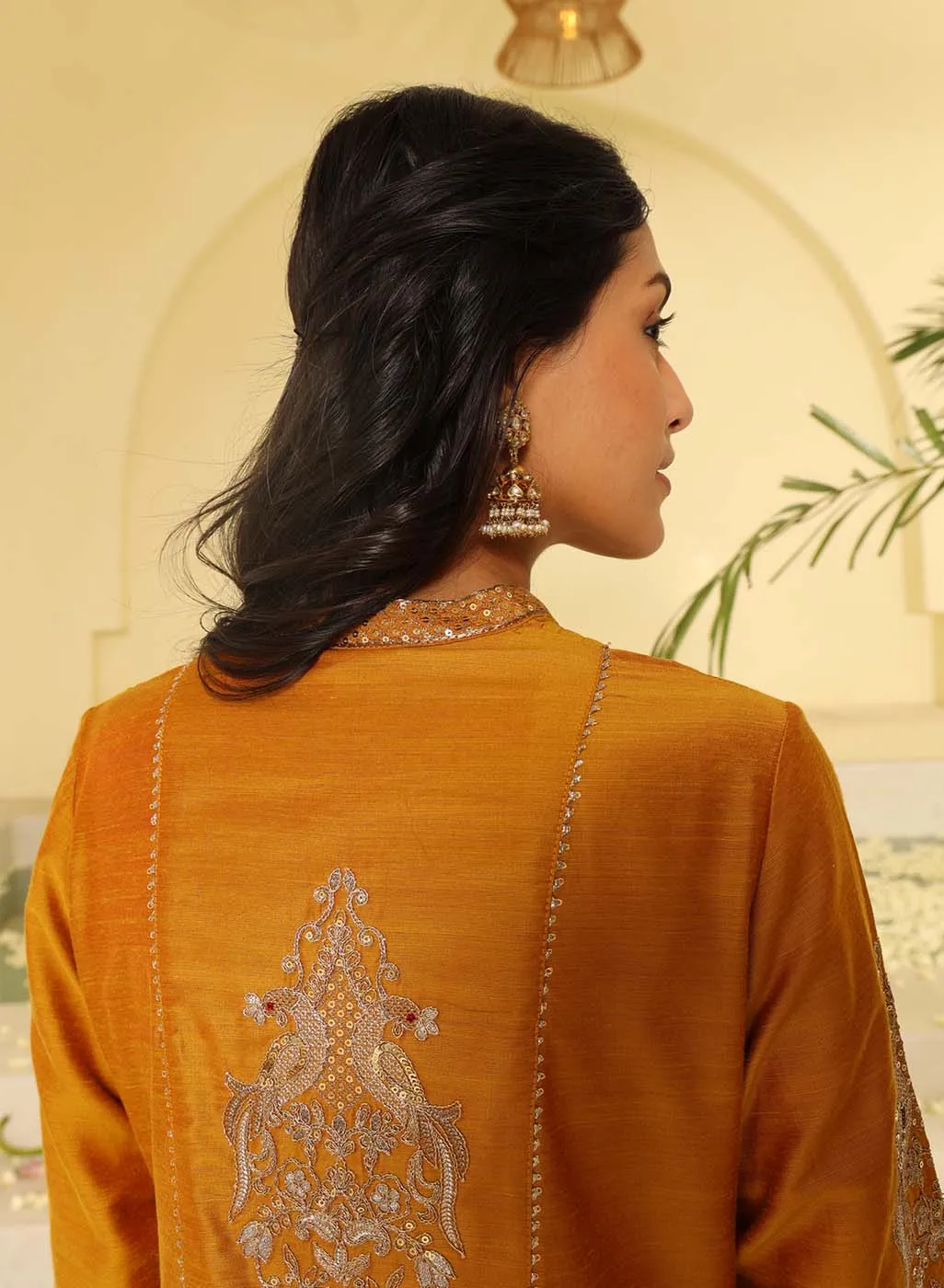 Mustard Embroidered Sequins Work Kurta Set