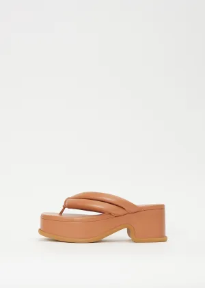 Platform Leather Flip Flop — Beige