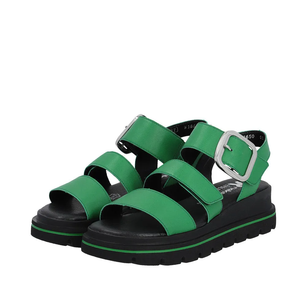 Rieker W1650-52 Ladies Green Leather Touch Fastening Sandals