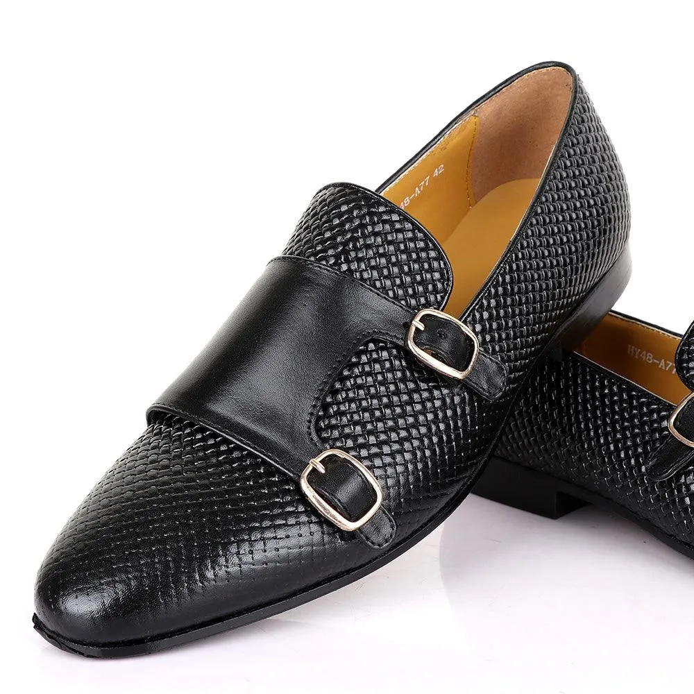 Terry Taylors Basket Double Monk Strap Black Leather Shoe