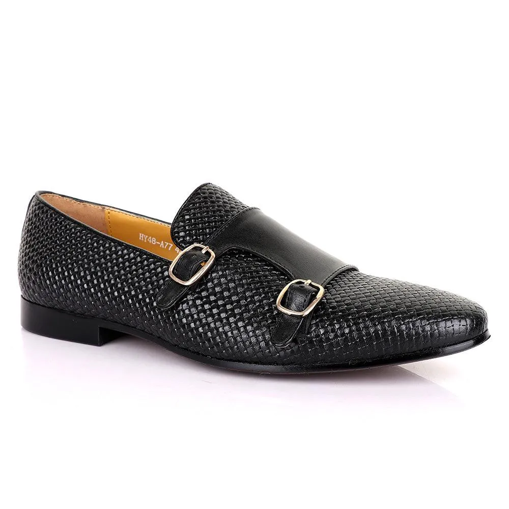 Terry Taylors Basket Double Monk Strap Black Leather Shoe