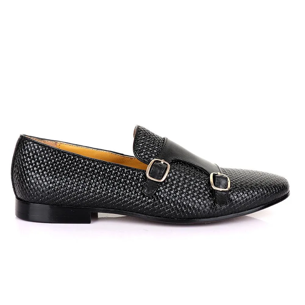 Terry Taylors Basket Double Monk Strap Black Leather Shoe