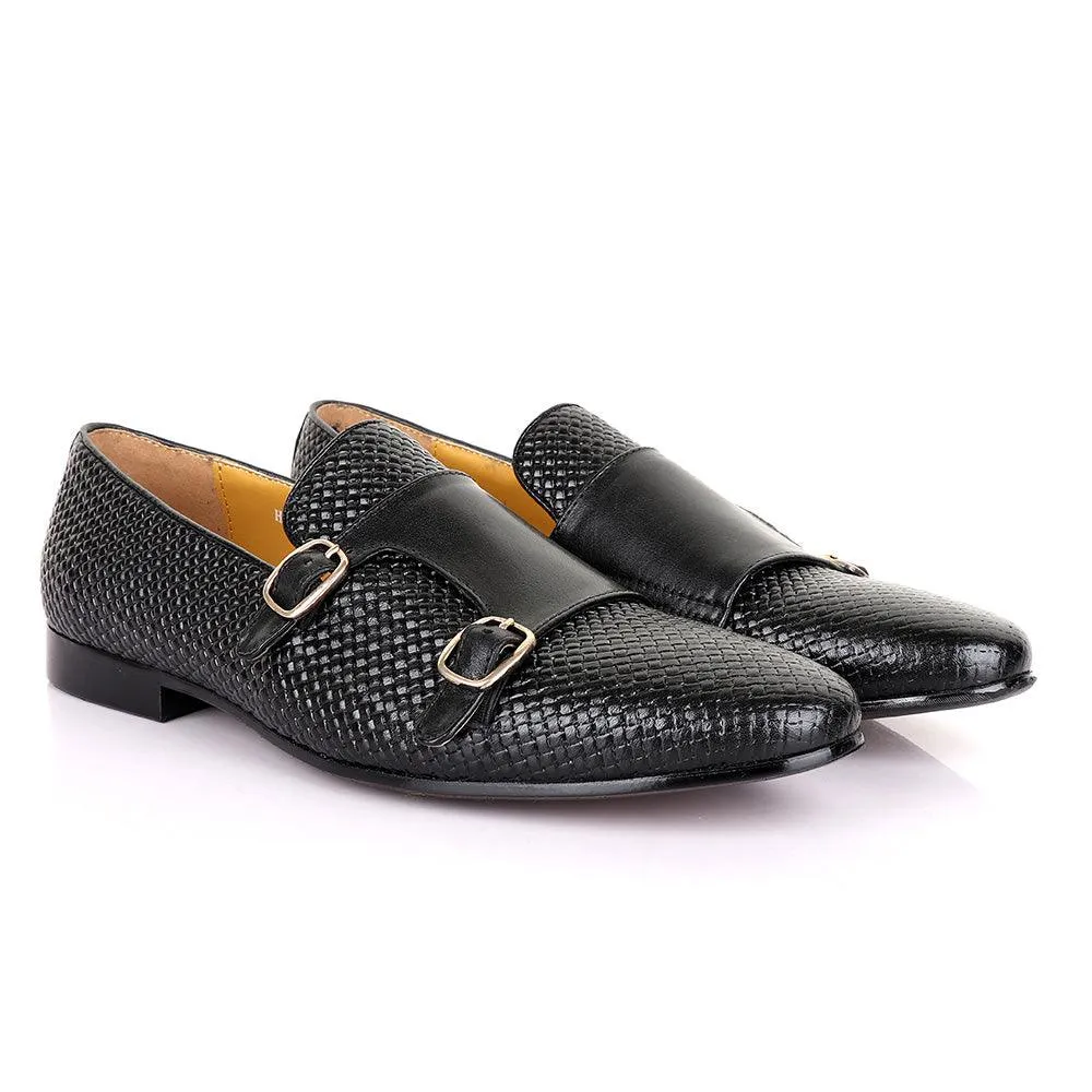 Terry Taylors Basket Double Monk Strap Black Leather Shoe