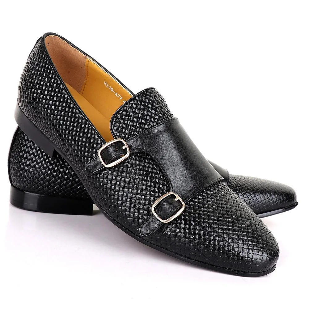 Terry Taylors Basket Double Monk Strap Black Leather Shoe