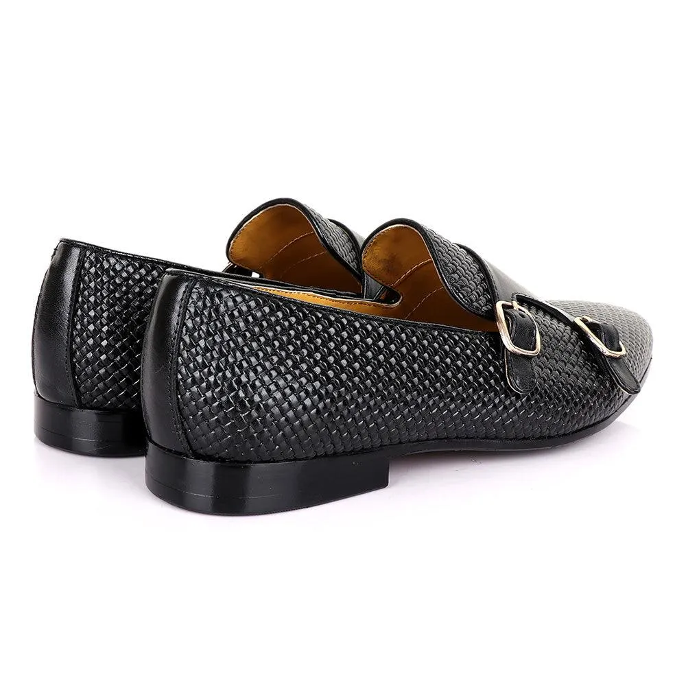 Terry Taylors Basket Double Monk Strap Black Leather Shoe