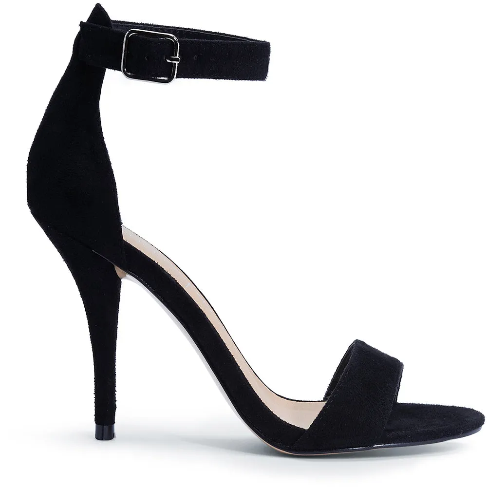 Two Part Low Heel Sandal Black Suedette