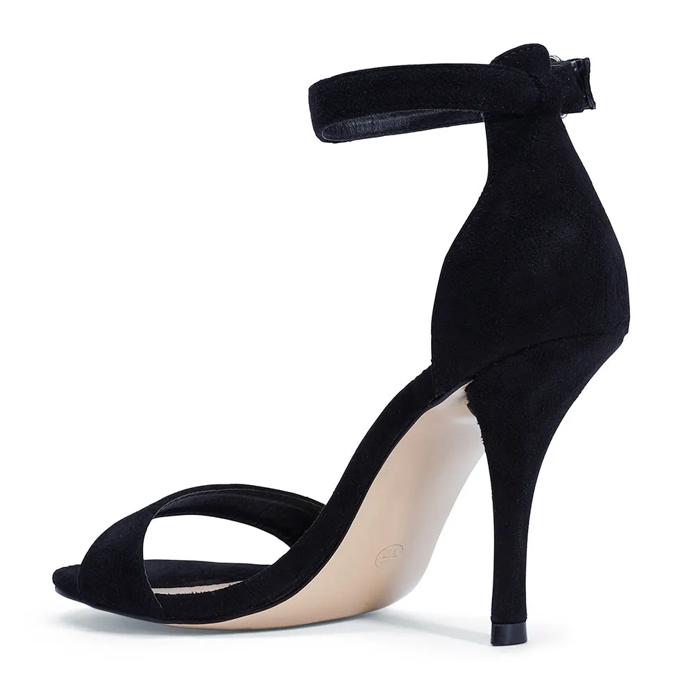 Two Part Low Heel Sandal Black Suedette