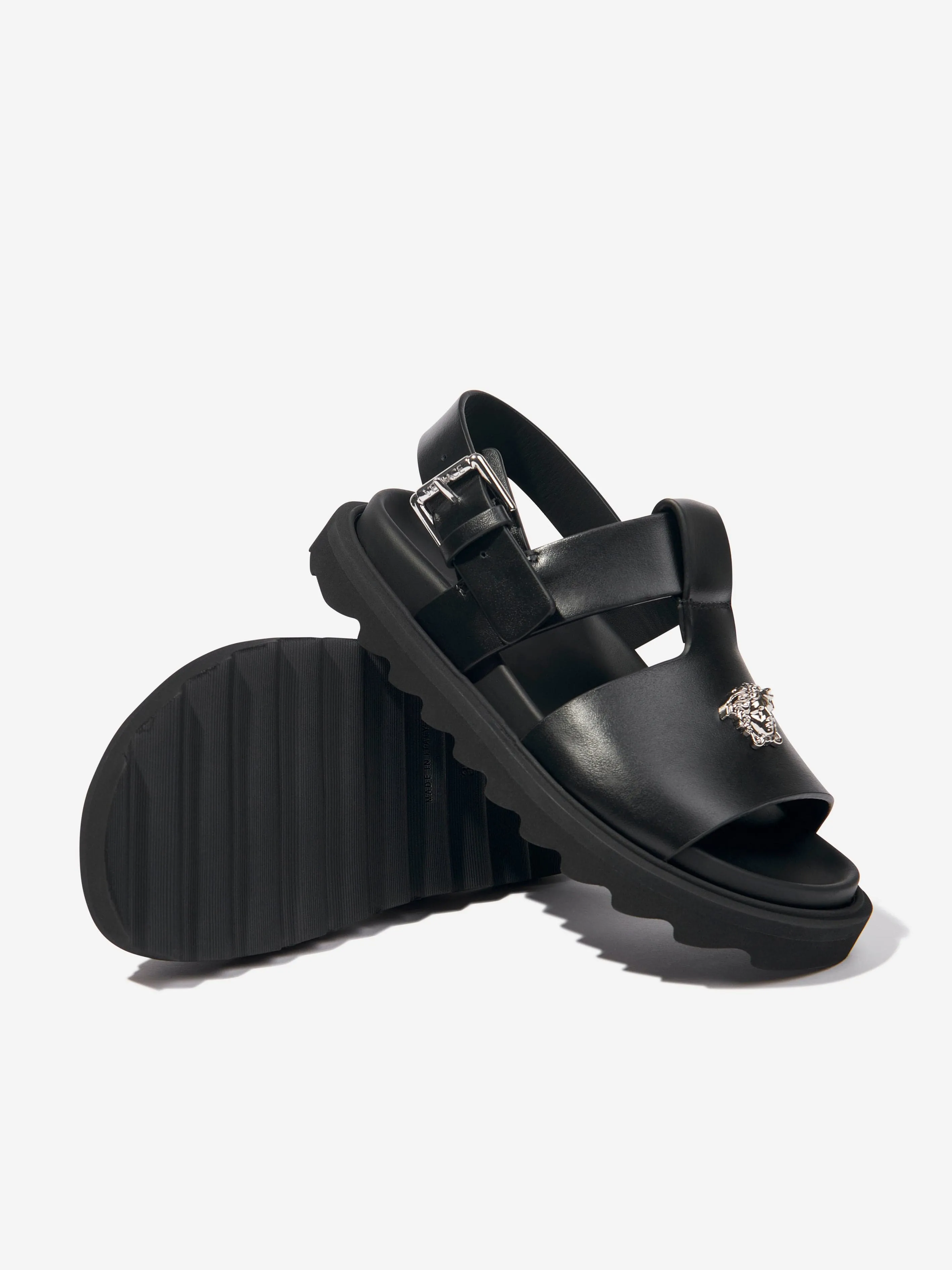 Versace Kids Leather Medusa Sandals in Black