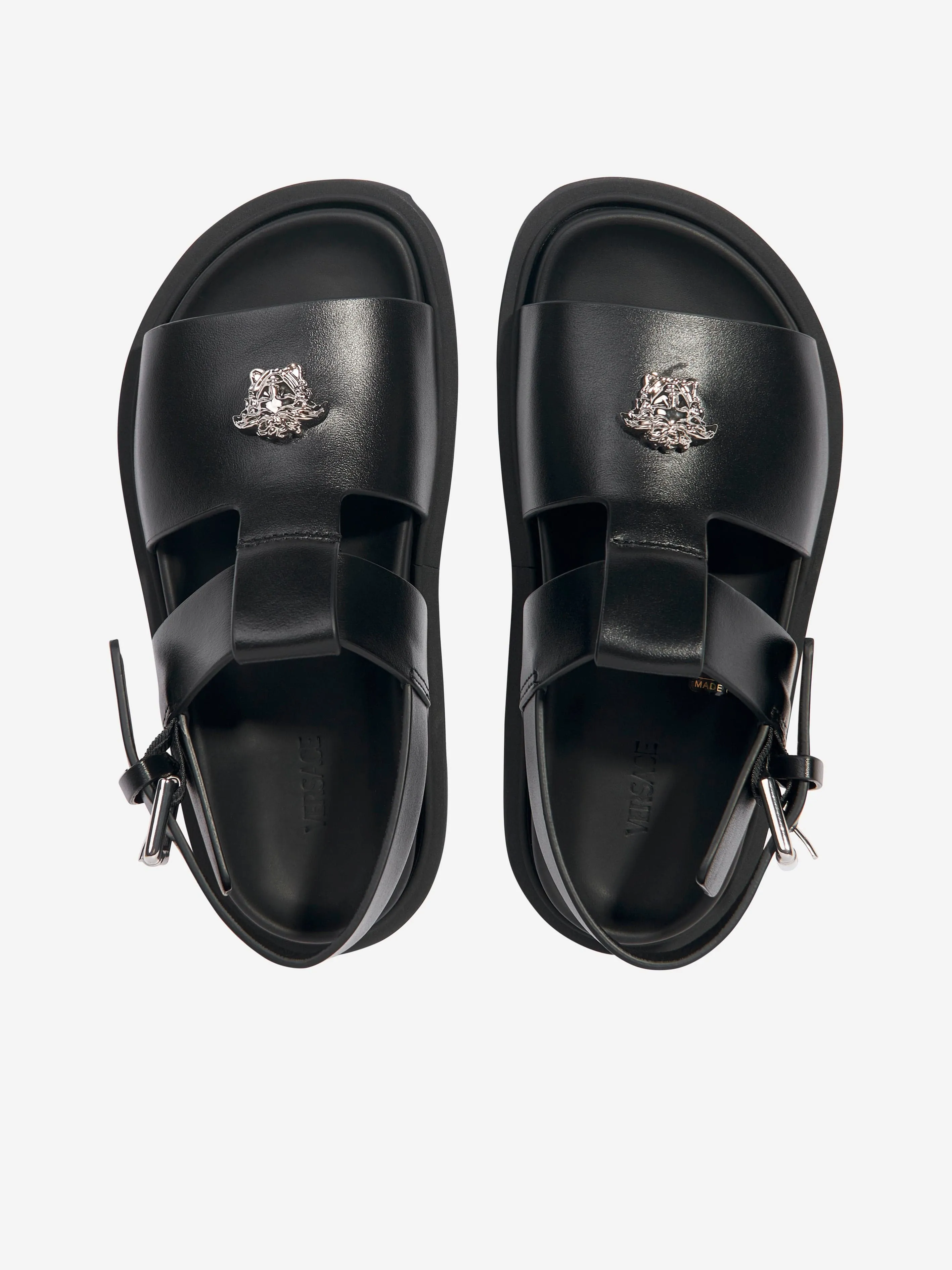 Versace Kids Leather Medusa Sandals in Black