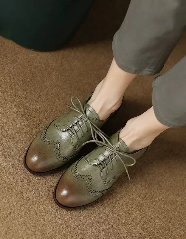 Vintage Green Classic Brogue Oxford Shoes Women