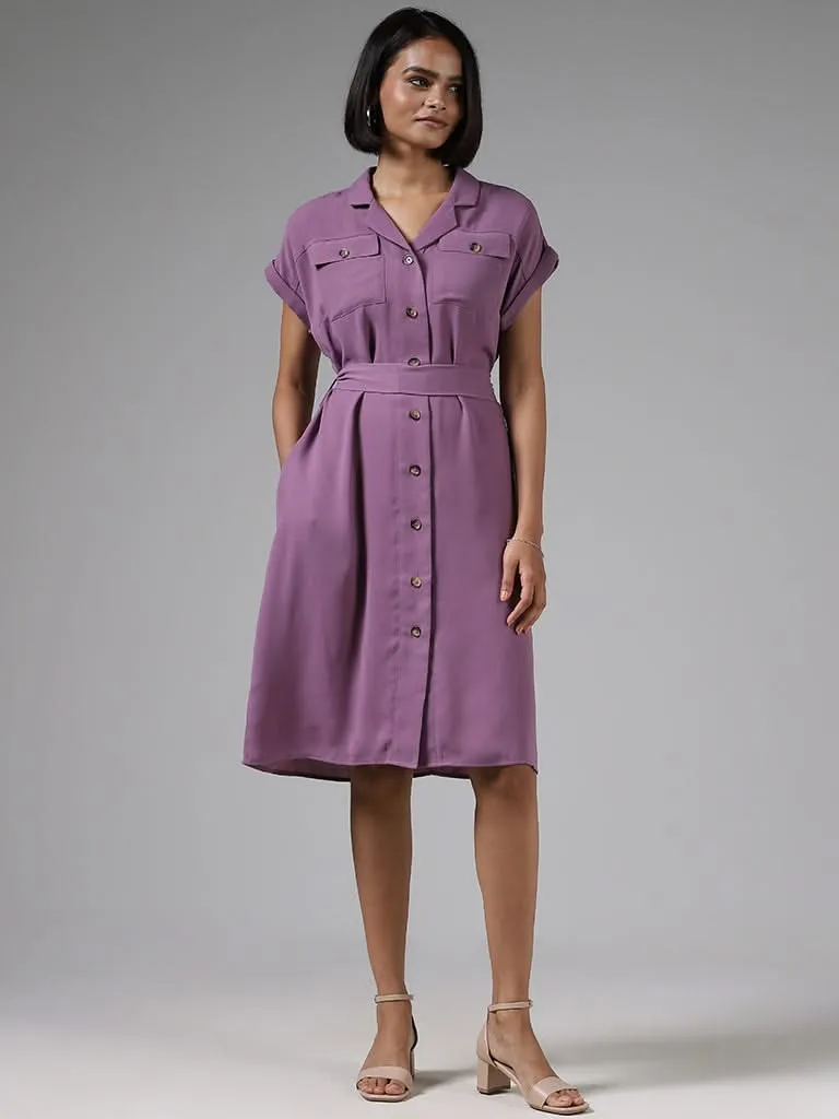 Wardrobe Orchid Button-Down Dress with belt