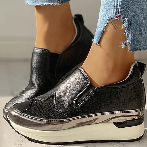 Women Casual Sequins Slip On Wedge Sneakers