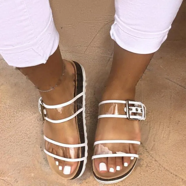 Women Summer Clear Transparent Jelly Slides Sandals