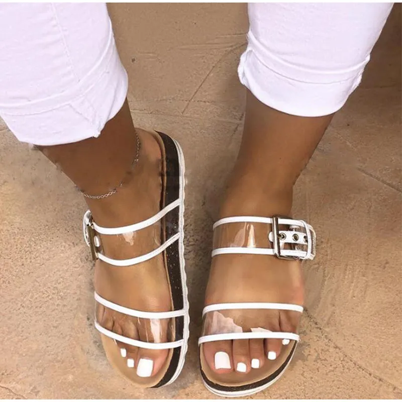 Women Summer Clear Transparent Jelly Slides Sandals